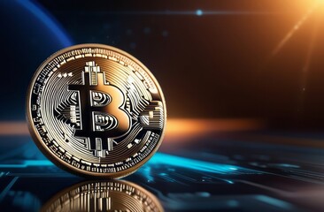 Bitcoin ETF coin, gold yellow, trading, chart, money, rich. Close-up bitcoin coin with flying coins. Bitcoin Crypto currency Gold BTC Bit Coin close up of Bitcoin coins isolated. Blockchain technology