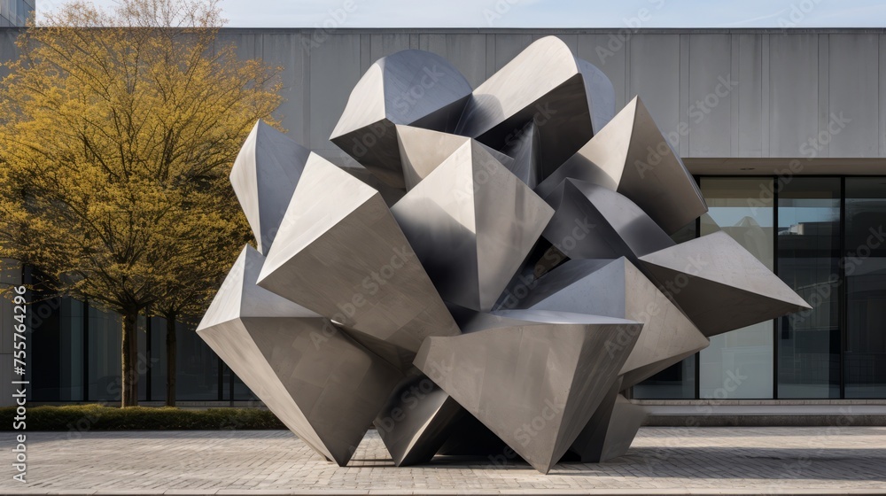 Poster a modern sculpture complementing brutalist architecture