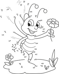 Connect the dots. The Bee. Coloring page outline of the cartoon numbers game. Colorful vector illustration of educational dot to dot game for preschool children, summer coloring book for kids.