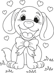 Coloring page outline of cartoon smiling cute little dog. Colorful vector illustration, summers coloring book for kids.