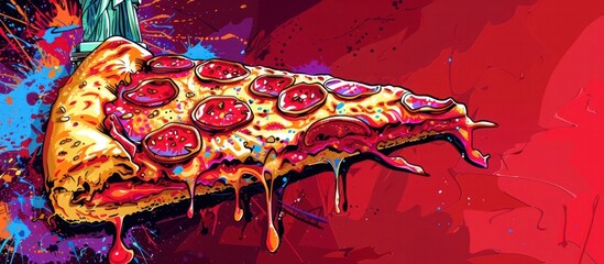 Vibrant Pop Art Homage to NYC A Slice of Liberty and Pizza Delight