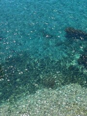 Sea shiny blue water clear surface aerial view.