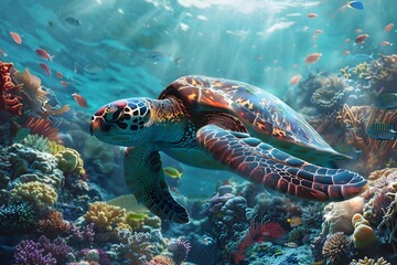 Obraz premium Thriving Community A Vibrant Glimpse into the Diverse Coral Reef Ecosystem