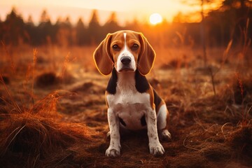 Playful beagle dog illustration in a natural setting, capturing its curious and energetic nature