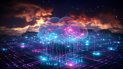 Fototapeta premium Cloud computing, realizing cloud storage through Internet connection in the quantum field