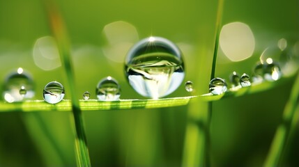 Mesmerizing hyper zoom into a droplet on a blade of grass