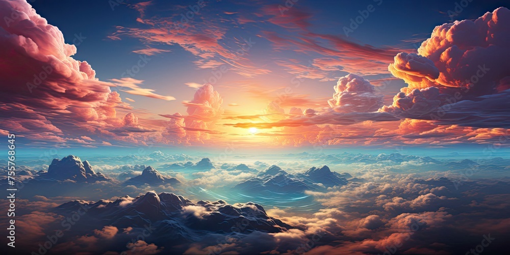 Poster sun shining through clouds in the sky generative ai