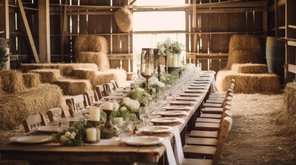 Vintage barn wedding with a rustic hayloft - obrazy, fototapety, plakaty