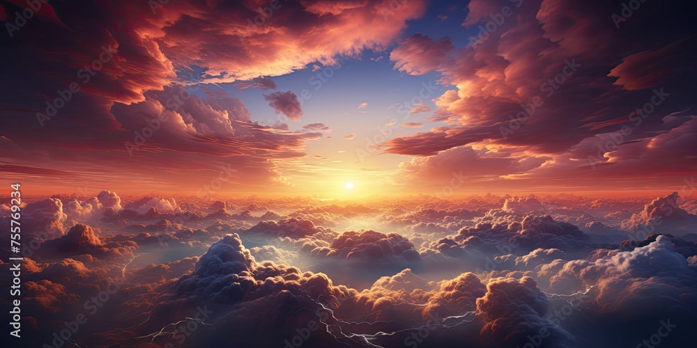 Poster sun shining through clouds in sky generative ai
