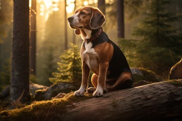 Illustration of a playful beagle dog in a natural setting, capturing its curious and playful nature