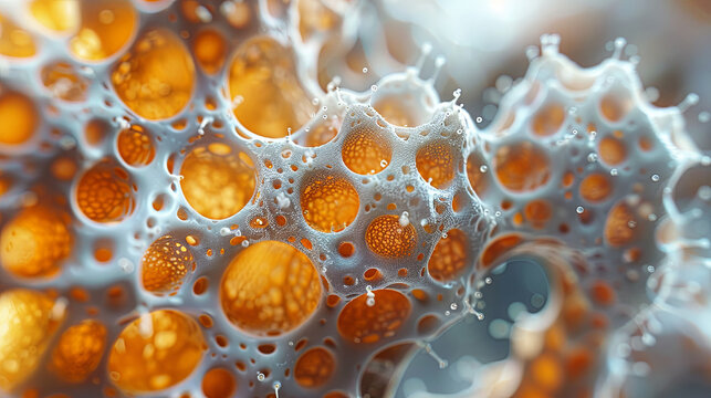 This image displays a macro view of an osteoporotic bone structure, highlighting the porous and fragile nature of the bone matrix.