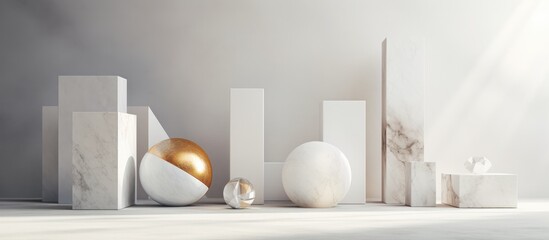 Fototapeta na wymiar Marble-inspired geometric shapes on a light backdrop.