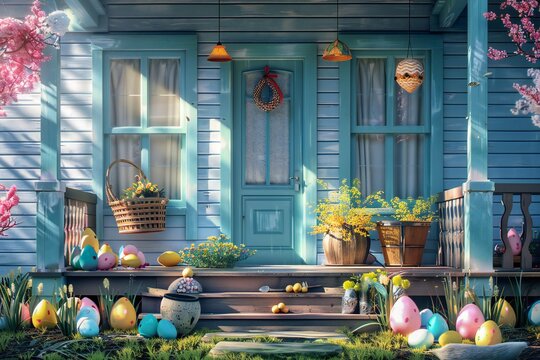Empty Easter house terrace Generative Ai

