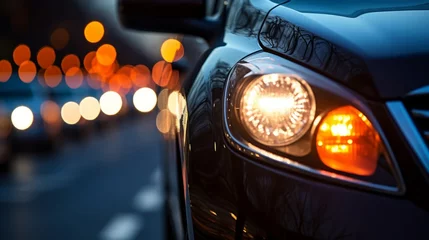 Muurstickers Glaring headlights contributing to nighttime road light pollution © Cloudyew