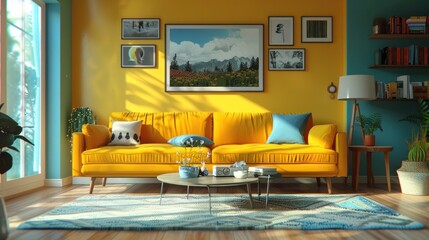 Art Deco Living Room A Geometrically Inspired Isometric 3D Render