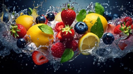 Fruit in water splash background