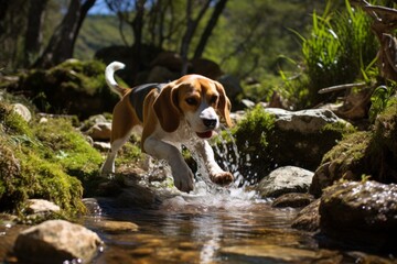 Playful beagle dog in natural setting illustration for pet lovers and animal enthusiasts