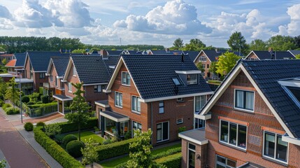 Fototapeta na wymiar Dutch Suburban area with modern family house
