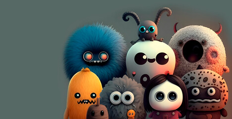 Merry Monsters. Image of little furry monsters for your sticker, banner or poster design.
