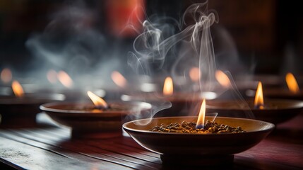 A closeup of incense burning during a zen ritual