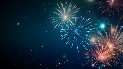 Naklejka premium Beautiful fireworks background at night for holiday decoration