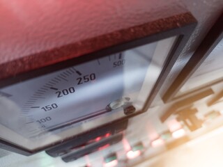 Analog Amper meter , scale of current measurement on the top view.