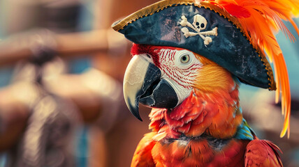 Parrot sporting a pirate hat ready for high seas adventures