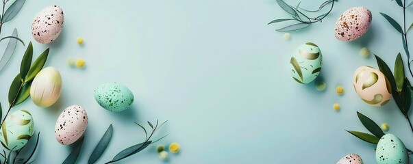 Happy Easter day frame background with eggs and empty copy space Generative Ai 