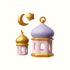 Set of 3D illustrations of traditional Muslim symbols and decorations on the theme of Ramadan.