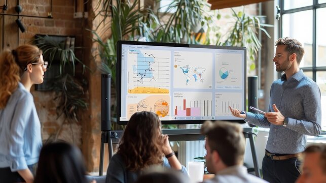Business meeting, dashboard display presentation screen