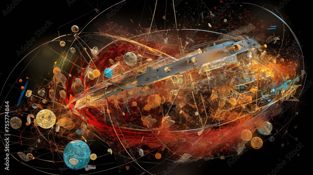 Poster Abstract scientific concept with connected cells and particles. Science microscopic background.