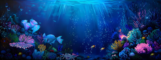Fototapeta na wymiar Luminous Depths: The Enchanted Underwater Realm