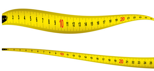 Yellow measuring tape. Working tapeline. tape measure, ruler metric measurement. Millimeter, centimeter, meter. Metric ruler mm, cm or m scale. School equipment icon. Tools sign - obrazy, fototapety, plakaty