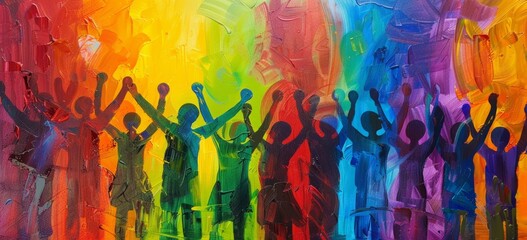 A vibrant painting of diverse people coming together in unity Generative AI