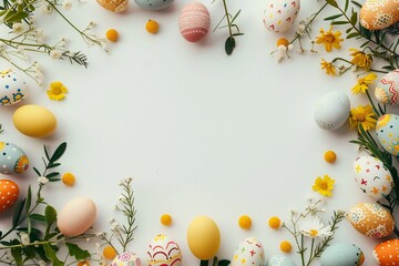 Happy Easter day frame background with eggs and empty copy space Generative Ai 