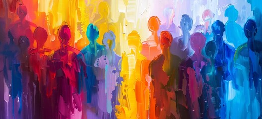 An abstract painting of people in various colors Generative AI