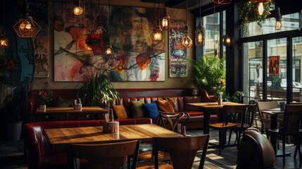 Fototapeta na wymiar Artistic decor in a stylish urban cafe