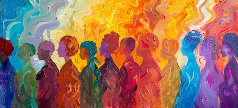An abstract painting of diverse people coming together Generative AI
