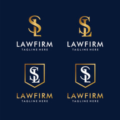 set of Premium SL logo monogram with golden shield frame. luxury initials minimal modern typeface design