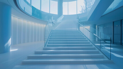 Incorporating a staircase in shades of powder blue, reminiscent of clear summer skies, to evoke a...