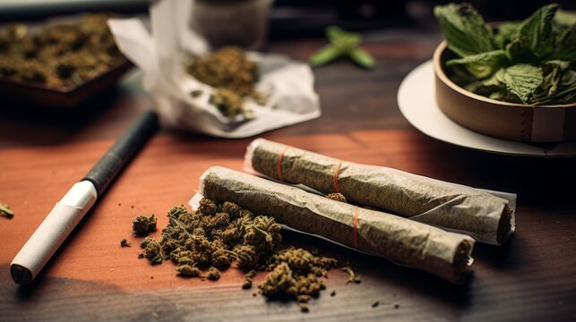 Cannabis joint with rolling papers and a filter