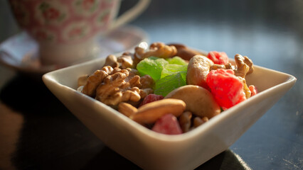 bowl of cereals and walnuts