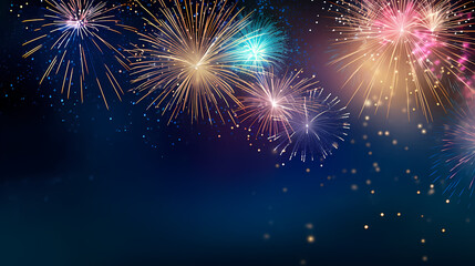 Naklejka premium Beautiful fireworks background at night for holiday decoration