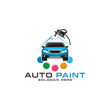 auto car paint logo template with paint gun, auto painting service type logo design with car and paint gun abstract