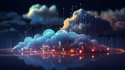 Cloud computing background, realizing cloud storage - obrazy, fototapety, plakaty