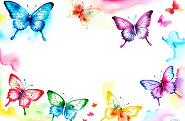 watercolor frame,border with free space for text. Butterflies are colored, bright
