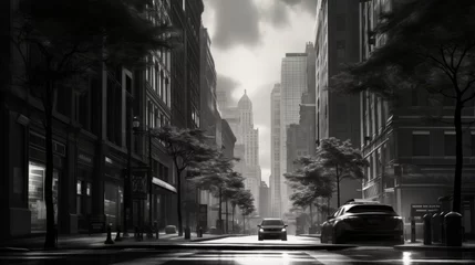 Plexiglas foto achterwand A monochrome street scene capturing the essence of the city © Cloudyew