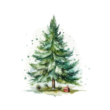 Christmas tree in trendy farmhouse style. Watercolor. Vector illustration