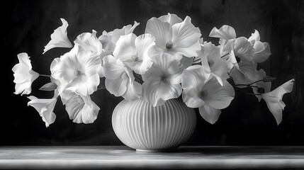 Dramatic Black and White Composition of Blooming Flowers in Vase