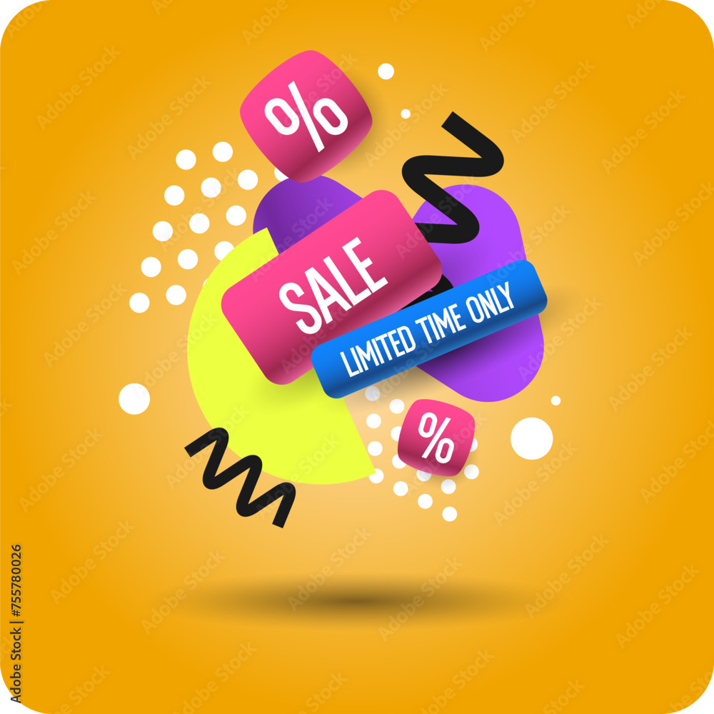Poster poster sale. bright abstract background with various geometric elements. a composition of various sh
